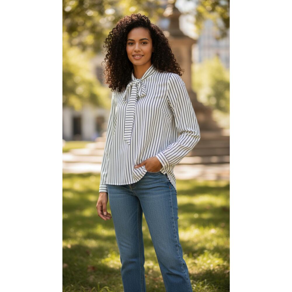 Harshman Nobis High‎ Low Button Striped Blouse White Size XS